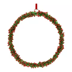 Skleněný vánoční věnec 20 cm na zavěšení, zeleno-červený kruh