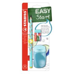 Školní set pro leváky - tužka STABILO EASYgraph v modré barva + guma + ořezávátko