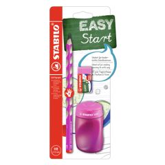 Školní set pro praváky - tužka STABILO EASYgraph v růžové barvě + guma a ořezávátko