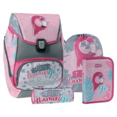 SPIRIT  Školská taška - 4-dielny set Play logic Flamingo