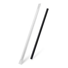 Slámka papírová černá `JUMBO` O8mm x 25cm jednotlivě balená [100 ks]