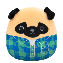 SQUISHMALLOWS Mops ve flanelové košili - Prince, 30 cm