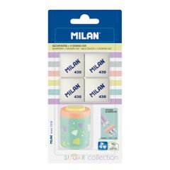 Struhadlo dvojité s nádobkou MILAN Collection Pastel + 4 gumy MILAN 430 - blistr