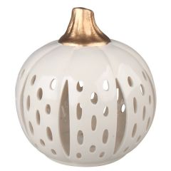 Svícen dýně porcelánová se zlatým stonkem 15 x 17 cm