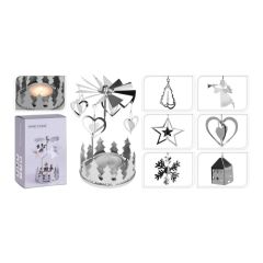 Svícen kovový - kolotoč / stříbrný 14 cm, mix / 1ks