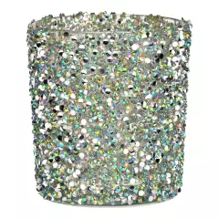 Svícen skleněný, vícebarevné třpytky 9 cm