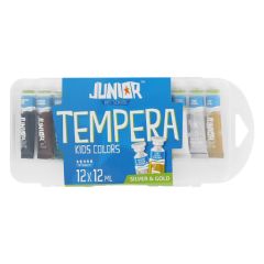 JUNIOR-ST  Tempery v boxu 12 ks 12 ml (10 + zlatá a stříbrná)