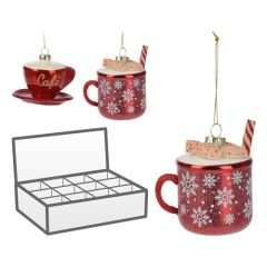 Vánoční dekorace - kávový šálek/hrnek červená mix /1ks