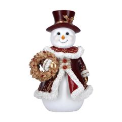 Vánoční dekorace - Sněhulák 23 cm, bordó barva