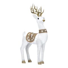 Vánoční dekorace - Stojící jelen 40 cm, bílo-zlatá barva