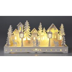 Vánoční dřevěná vesnička s LED světlem 30 cm
