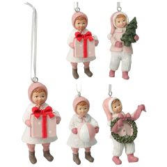 Vánoční figurka chlapec / dívka 90 mm na zavěšení (mix 4 vzorů /cena za 1 ks)