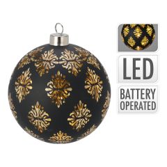 Vánoční koule 12 cm s LED světlem, barva černá-matná