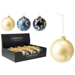 Vánoční koule 80 mm dekor měsíc a hvězdy (mix 3 vzorů, cena /1 ks)