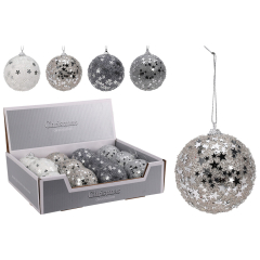 Vánoční koule 80 mm třpytivá - stříbrná (mix vzorů, cena /1 ks)