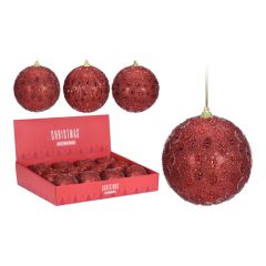 Vánoční koule - PS 100 mm / červená glitter, mix / 1ks