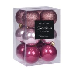 Vánoční koule - sada 12 ks odstíny fialové, prům. 60 mm, mix lesklá/perleťová