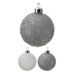 KOOPMAN  Vánoční koule - skleněná 80 mm / bílo stříbrná, mix / 1ks