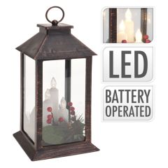 KOOPMAN  Vánoční lucerna s 3x LED svíčkou, 29 cm, černá