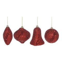 Vánoční ozdoby - PS červené gliter různé tvary 8 cm, set 2ks