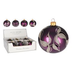 Vánoční skleněná koule 10 cm - ručně foukaná, fialová ve 4 designech