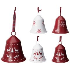 KOOPMAN  Vánoční zvonek se stuhou, kovový, 15 cm (mix vzorů a barev /cena za 1 ks)
