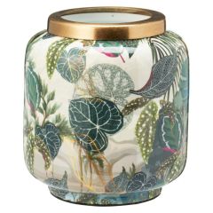 Váza 155 mm s potiskem zelených listů džungle a zlatým lemováním