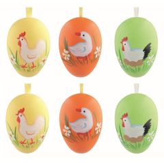 Velikonoční vejce plastová barevná malovaná 6 cm na zavěšení, 6 ks v sáčku