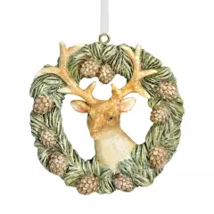Věnec s borovými šiškami a jelenem, průměr 7 cm, se stuhou na zavěšení