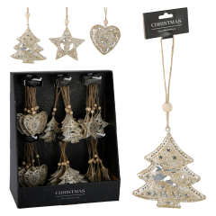 Závěsná dekorace - vánoční motivy 7,5 cm, šampaňské, mix /1ks