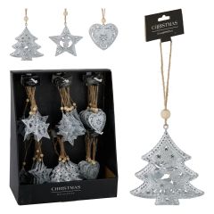 KOOPMAN  Závěsná dekorace - vánoční motivy 7,5 cm, stříbrná, mix /1ks