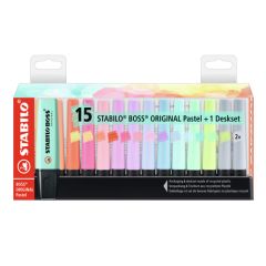 Stabilo  Zvýrazňovač STABILO BOSS ORIGINAL Pastel, 15 ks stolní set s 14 různými barvami