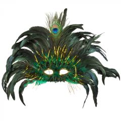 Boland Zelená péřová škraboška karneval