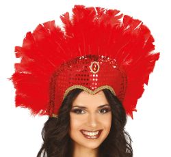 Fiestas Guirca Červená péřová čelenka s flitry Samba