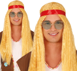 Fiestas Guirca Pánská blond hippie paruka s čelenkou