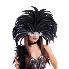 Carnival Toys Brazilská čelenka z černého peří s maskou
