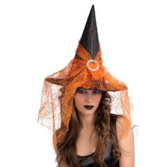 Carnival Toys Čarodějnický klobouk s oranžovým závojem