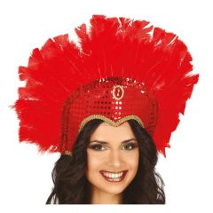 Fiestas Guirca Červená péřová čelenka s flitry Samba