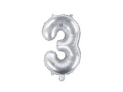 Partydeco Foliová číslice 3 - stříbrná - 35cm
