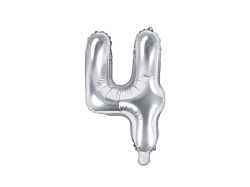 Partydeco Foliová číslice 4 - stříbrná - 35cm