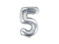 Partydeco Foliová číslice 5 - stříbrná - 35cm