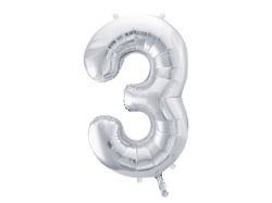 PARTYDECO Foliová číslice 3 stříbrná -86 cm