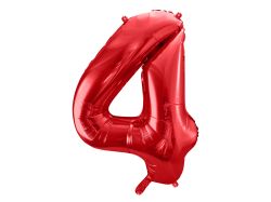 PARTYDECO Foliová číslice- 4 červená -86 cm