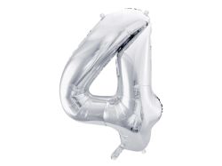 PARTYDECO Foliová číslice- 4 stříbrná -86 cm