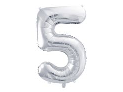 PARTYDECO Foliová číslice- 5 stříbrná -86 cm