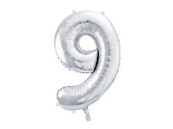 PARTYDECO Foliová číslice- 9 stříbrná -86 cm