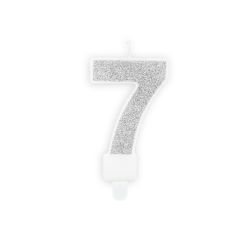 Narozeninová stříbrná glitrová svíčka číslo 7