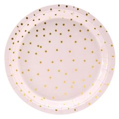 PARTYDECO Papírové talířky růžové s tečkami -18 cm - 6ks