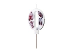 PARTYDECO Narozeninová svíčka číslo 0, bílá s okvětními lístky