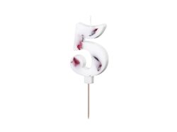 PARTYDECO Narozeninová svíčka číslo 5, bílá s okvětními lístky